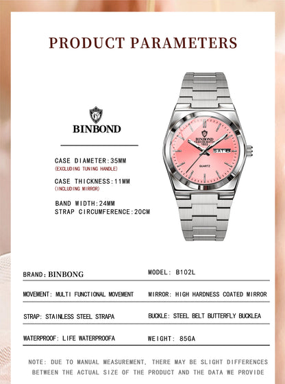 BINBOND Top Brand New 103 Fashionable Men's Quartz Watch Waterproof Night Light Dual Calendar Ultra Thin Men's Quartz Watch