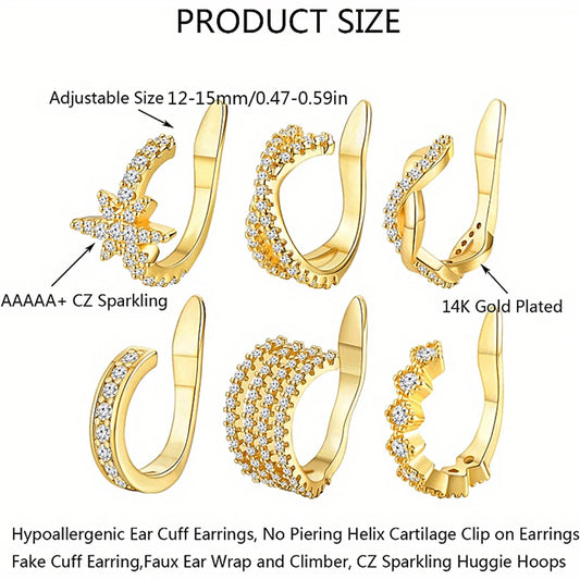 1Pc Hypoallergenic Huggie Earring Cuff for Women Men, Sparkling Cubic Zerconia Fake Carilage Clip On Ear No Piercing Jewelry