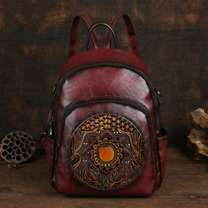 MOTAORA Vintage Leather Backpack Women Large Capacity Embossed Casual Travel Backpack Anti-Theft Waterproof Handbag Purse