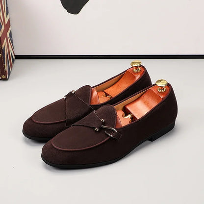 Fashion Men's Casual Shoes Cow Suede Genuine Leather Mens Slip-on Outdoor Driving Flats Classic Buckle Monk Loafers for Men