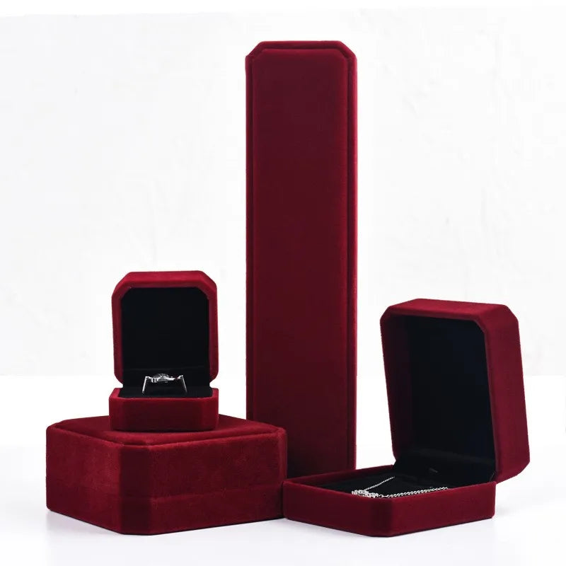 High-End Red Velvet Jewelry Organizer Earrings Ring Necklace Bracelet Pendant Storage Box Exquisite Gift Packaging Jewelry Case