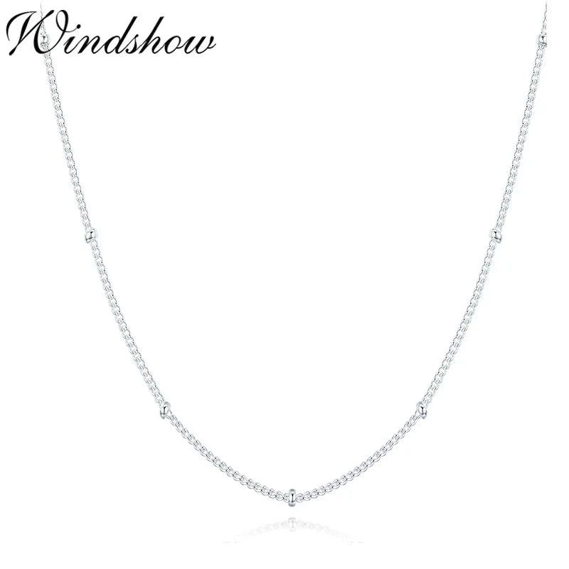 35-60cm Slim Thin Pure 925 Sterling Silver Beads Curb Chain Choker Necklaces Women Girls Jewelry Kolye Collares Collier Ketting