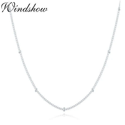 35-60cm Slim Thin Pure 925 Sterling Silver Beads Curb Chain Choker Necklaces Women Girls Jewelry Kolye Collares Collier Ketting