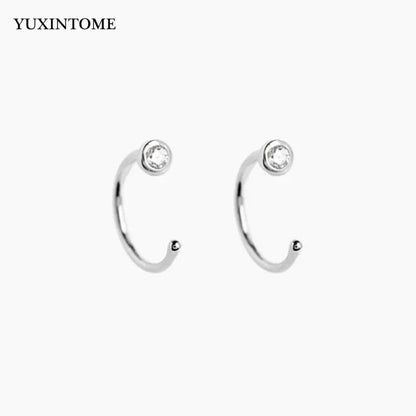 YUXINTOME Small 925 Sterling Silver Ear Needle C-Shaped Cartilage Piercing Stud Earrings For Women cartilage perforation Jewelry