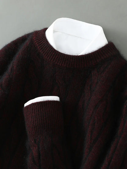 ANGEL Men's O-Neck Sweater Autumn Winter 100% Mink Cashmere Cable Knit Smart Casual Pullover Cashmere Knitwear High Quality Top