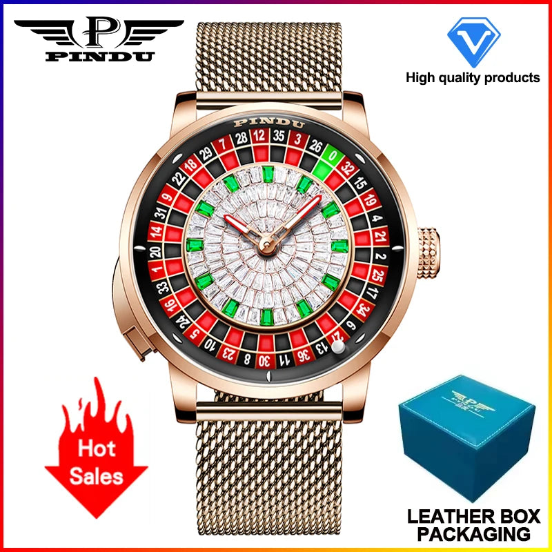PINDU NEW Rotating dial design Mechanical Watch Men Japan NH35 Movement Sapphire Waterproof leather luxurious Automatic watch