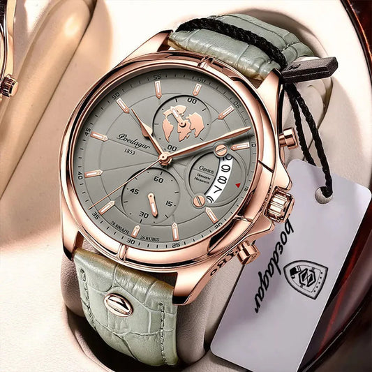POEDAGAR Sports Casual Man Watch Date Waterproof Luminous Leather Chronograph Men's Watch Business Luxury Quartz Watches For Men