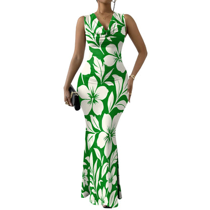 Tropical Floral Print Cowl Neck Maxi Dress for Women 2025 - Bold & Colorful Summer Dress for Parties, Vacation, XS-2XL