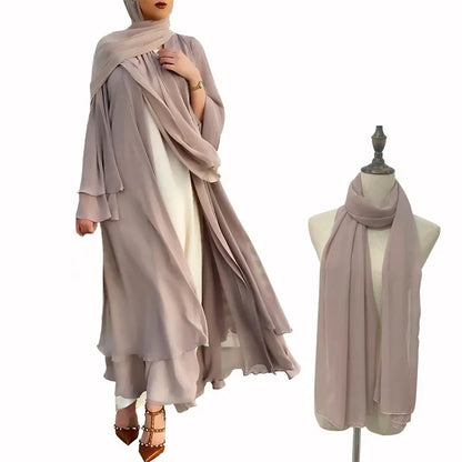 Ivory New Arrival Cross-border Best Seller Chiffon Cardigan Elegant Long Dress Solid Color Dress 21419