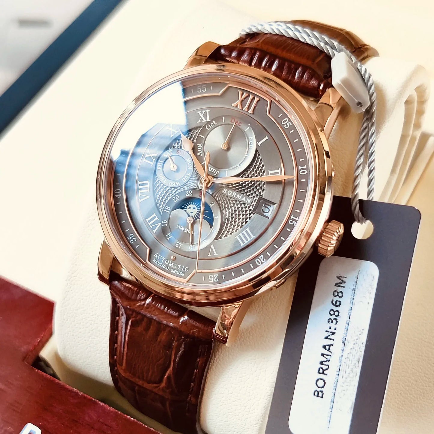 BORMAN BM3868  New 40mm  Luxury Men Automatic Mechanical Men's Watches Sapphire Multi-function Waterproof Moon Phase Clocks