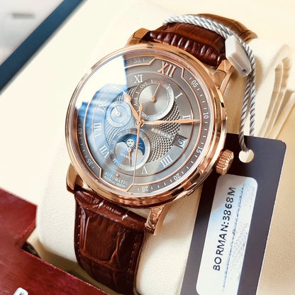 BORMAN BM3868  New 40mm  Luxury Men Automatic Mechanical Men's Watches Sapphire Multi-function Waterproof Moon Phase Clocks