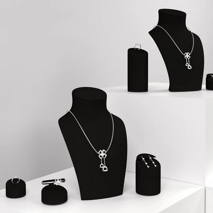 WoodTen Black Microfiber Jewelry Display Props for Shop Counter Popular Rings Earrings Necklaces Portraits Jewelry Display Stand
