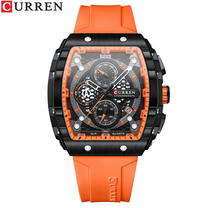 CURREN New Fashion Square Dial & Silicone Strap  Mens Watches Luxury Sport Waterproof Watch Man Chronograph Quartz WristWatches