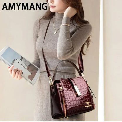 Women Patent Leather Handbag High Quality lnterior Slot Pocket Leather Bucket Bag Female Shoulder Bag Luxury Brand Crossbody Bag