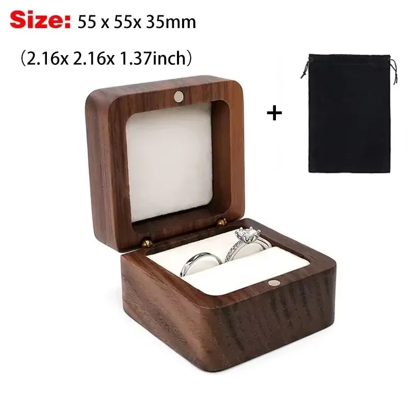 Square Double Ring Box Free Custom Engraved Wooden Ring Box for Wedding Ceremony Proposal or Engagement Ring Box Anniversar Gift