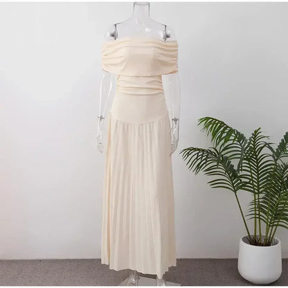 Elegant scoop neck pleated dress for women, slim party dresses for women, educational fashion, chic, summer, 2025