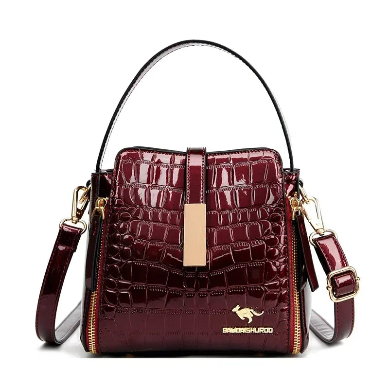 Women Patent Leather Handbag High Quality lnterior Slot Pocket Leather Bucket Bag Female Shoulder Bag Luxury Brand Crossbody Bag