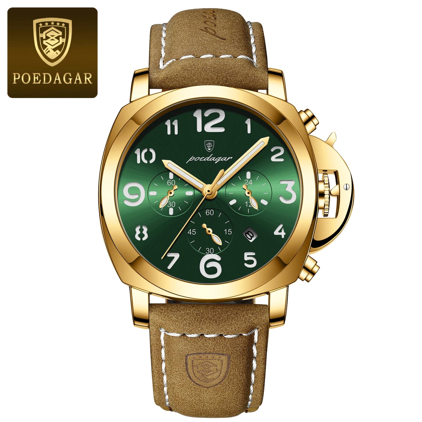 POEDAGAR Fashion Luxury Men Wristwatch Waterproof Luminous Chronograph Date Man Watch Unique Sports Leather Quartz Men's Watches