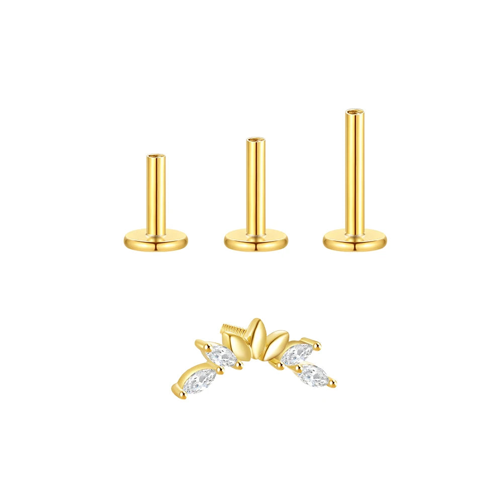 Aide 3pcs Ear Needle 5/6/8mm Flat Head Cartilage Piercing Stud Earring Women 925 Sterling Silver Flower Zircon Gold Ear Studs