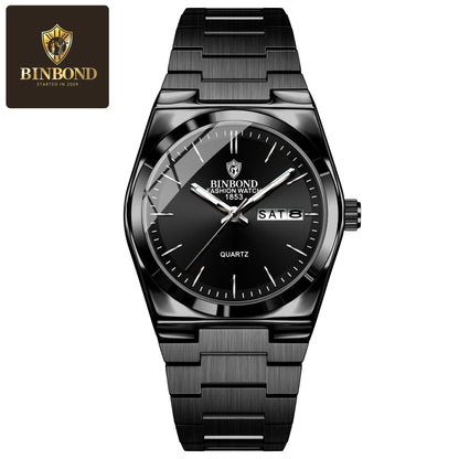 BINBOND Top Brand New 103 Fashionable Men's Quartz Watch Waterproof Night Light Dual Calendar Ultra Thin Men's Quartz Watch