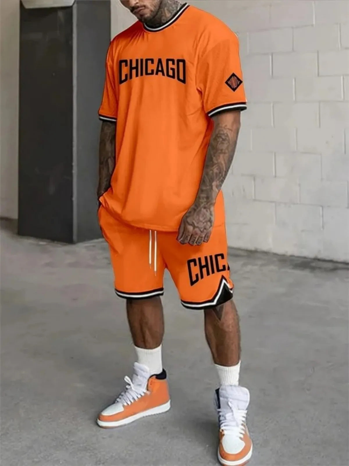 New summer men's comfortable and breathable digital printed round neck T-shirt shorts set suitable for outdoor leisure sports