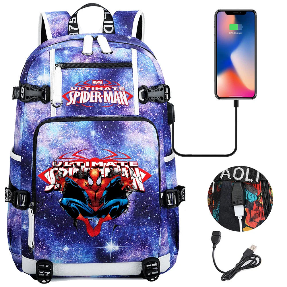 Superhero Spiderman School Backpack Travel Bags Large Waterproof Multifunction USB Charging Backpacks Travel Sport Duffel Bag
