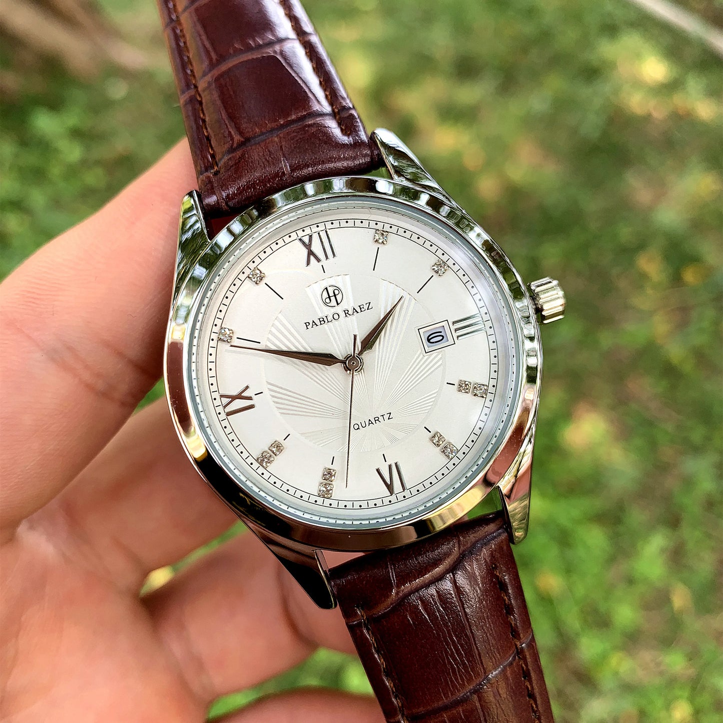 PABLO RAEZ Brand New Fashion Casual Man Watch Auto Date Luxury Business Wristwatch High Quality Brown Leather Popular Male Clock