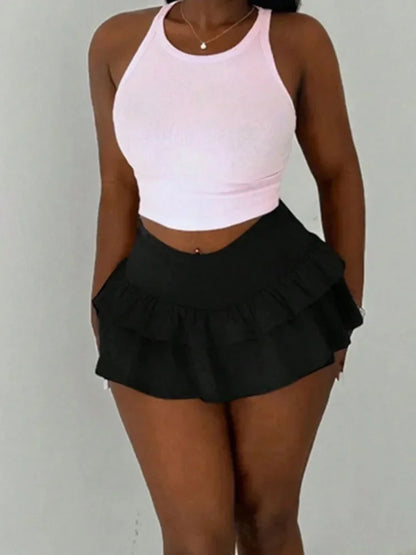 Ueteey Y2K Ruched Mini Skirts Women 2025 Spring New Trend Ruffles  Sweet Girl Casual Elegant Skinny Stretch Elegant Bottoms