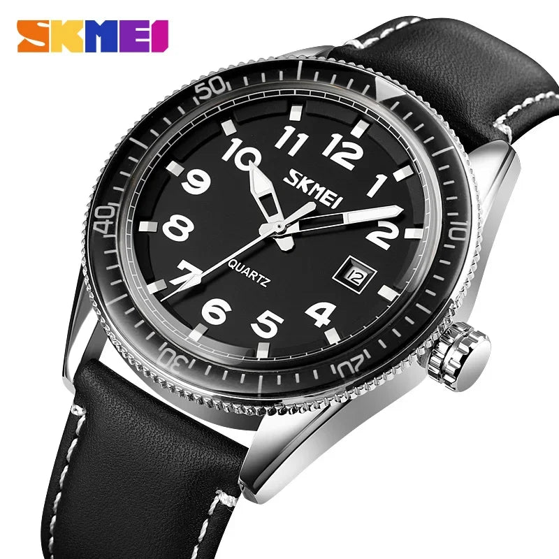 SKMEI 9232 Luxury Simple Sport Waterproof Men Business Mens Quartz Watches Leather Dial Wristwatches Calendar Clock Reloj Hombre