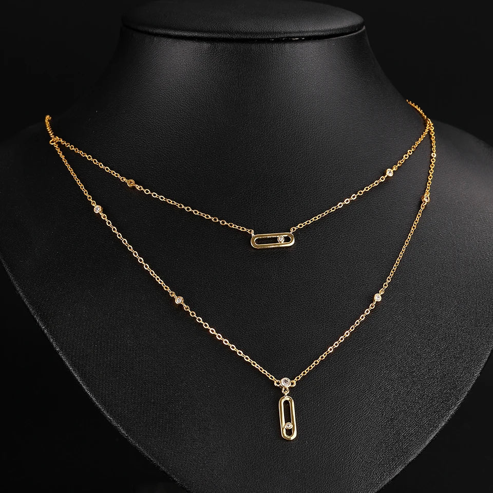 ZAKOL Luxury Saudi Style Hollow Rectangle Round Zircon Long Pendant Necklace for Women Ins Fashion Paperclip Design Jewelry
