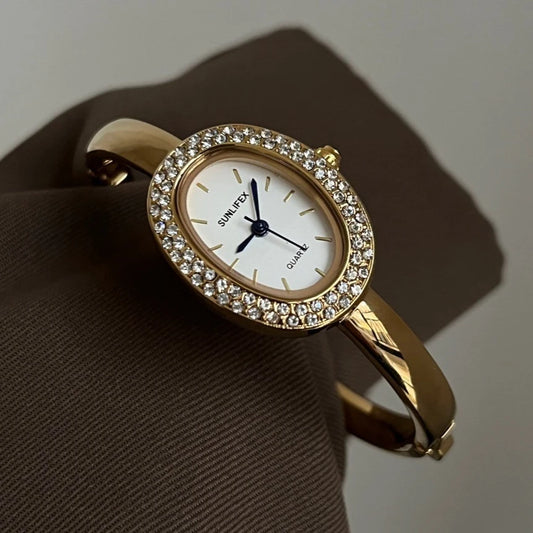 Famous Brand Women Watch Diamond Encrusted Oval Dial Quartz Wristwatch Luxury Gift Bracelet Watch Dropshipping Clock Reloj Mujer