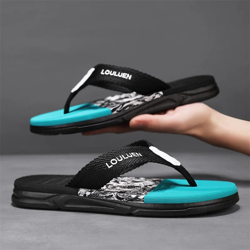 Men's slippers, flip flops, summer new style, men's fashionable color blocked open toed sandals, suitable for every season, suit