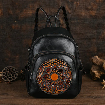 MOTAORA Vintage Leather Backpack Women Large Capacity Embossed Casual Travel Backpack Anti-Theft Waterproof Handbag Purse