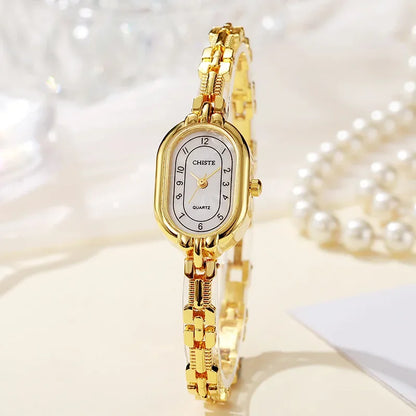 Fashion Thin Bracelet Watch Retro Oval Dial Watches Women Light Luxury Fashion Small Gold Quartz Wristwatch Gift Wholesale Clock