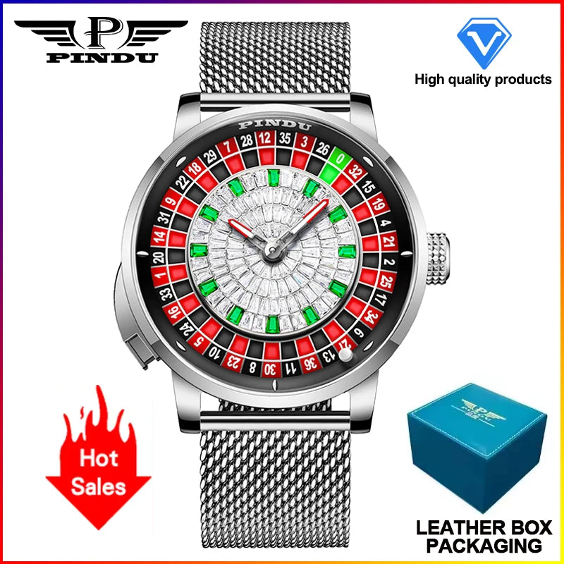 PINDU NEW Rotating dial design Mechanical Watch Men Japan NH35 Movement Sapphire Waterproof leather luxurious Automatic watch