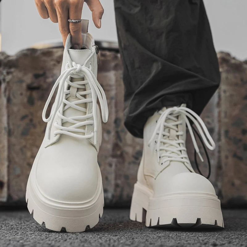Autumn Men Casual Platform Boots Lace Up Sneakers Plush Chunky Ankle Boots Outdoor High-top Sneakers Comfortable Zip Shoes 38-46