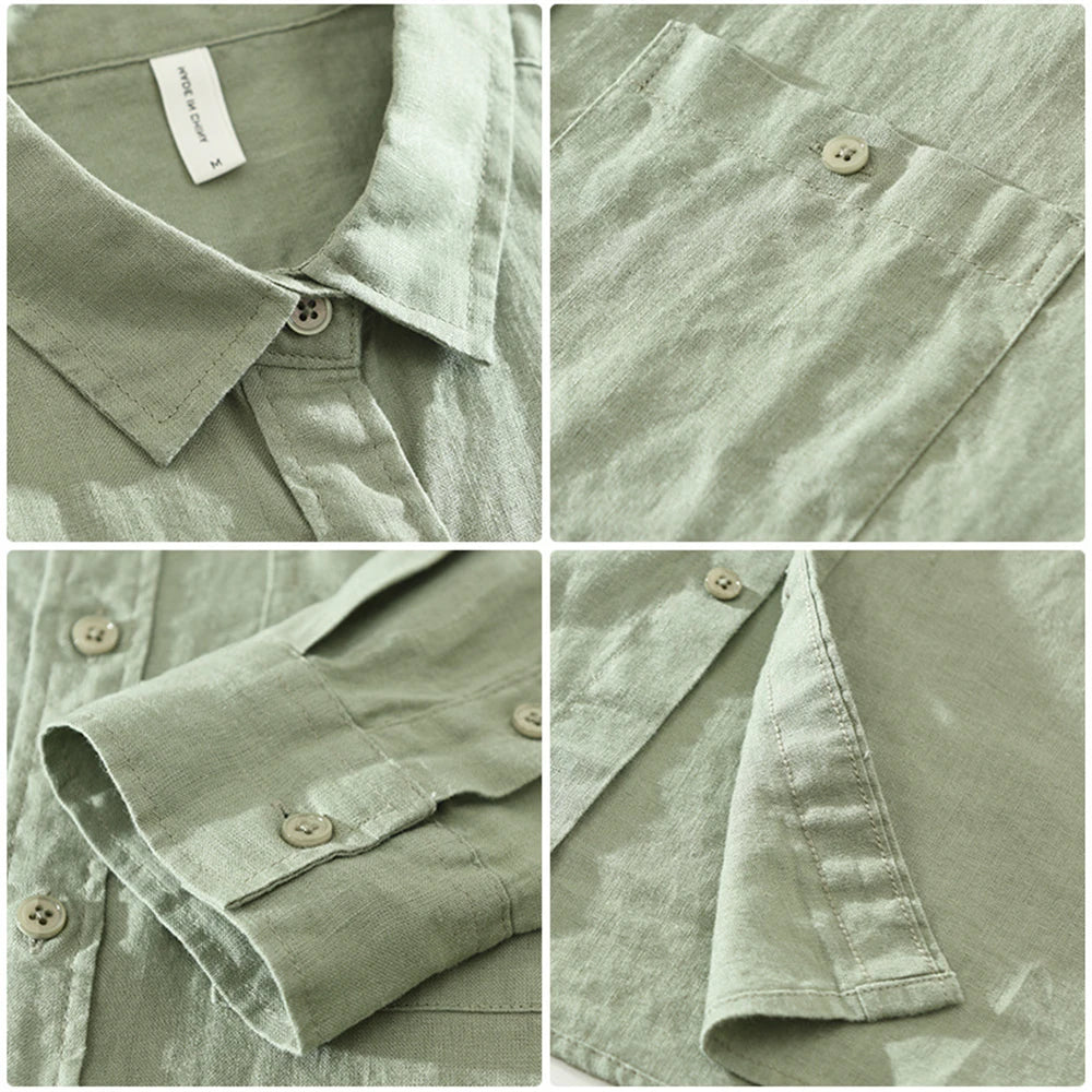 2025 Spring man linen shirt Loose breathable mens clothing freshness men's Casual shirts long sleeved tops solid shirt for men