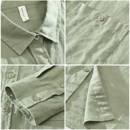 2025 Spring man linen shirt Loose breathable mens clothing freshness men's Casual shirts long sleeved tops solid shirt for men