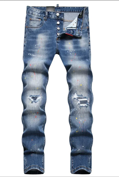 New Mens Ripped Jeans Dsq2 Men Skinny Jeans Light Blue Holes Pants Quality Male Stretch Slim Fashion Trousers Y2k