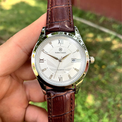 PABLO RAEZ Brand New Fashion Casual Man Watch Auto Date Luxury Business Wristwatch High Quality Brown Leather Popular Male Clock