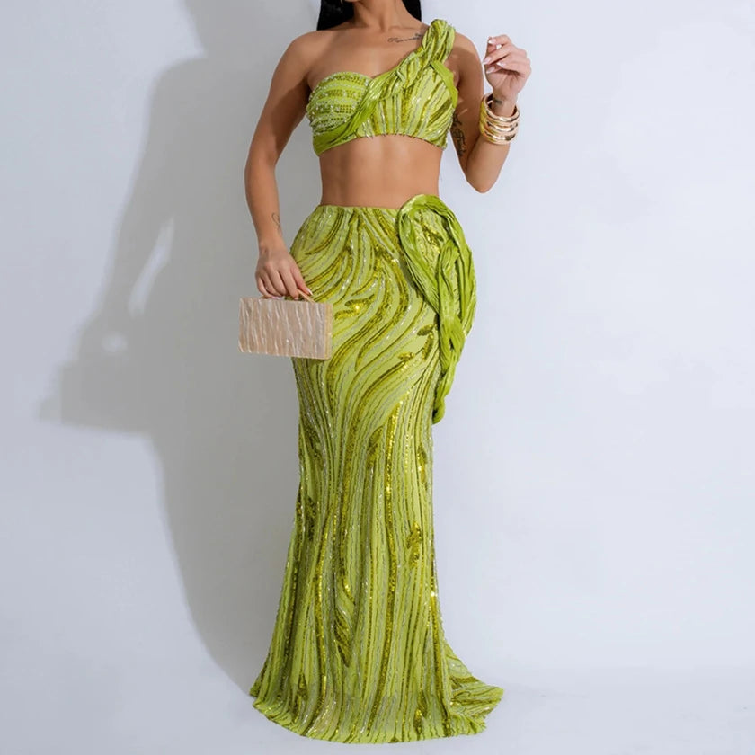 Sexy One-shoulder Long Summer Dress Sequin Birthday Holiday Elegant Party Evening Dresses Luxury Womens Prom Dresses XSY29