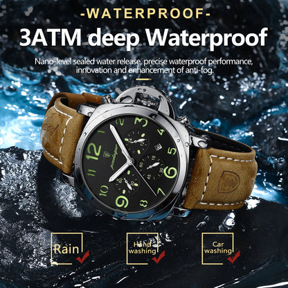 POEDAGAR Fashion Luxury Men Wristwatch Waterproof Luminous Chronograph Date Man Watch Unique Sports Leather Quartz Men's Watches