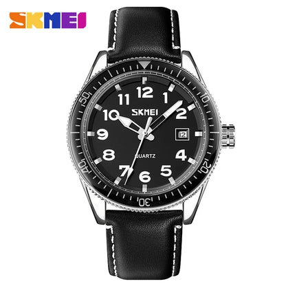 SKMEI 9232 Luxury Simple Sport Waterproof Men Business Mens Quartz Watches Leather Dial Wristwatches Calendar Clock Reloj Hombre