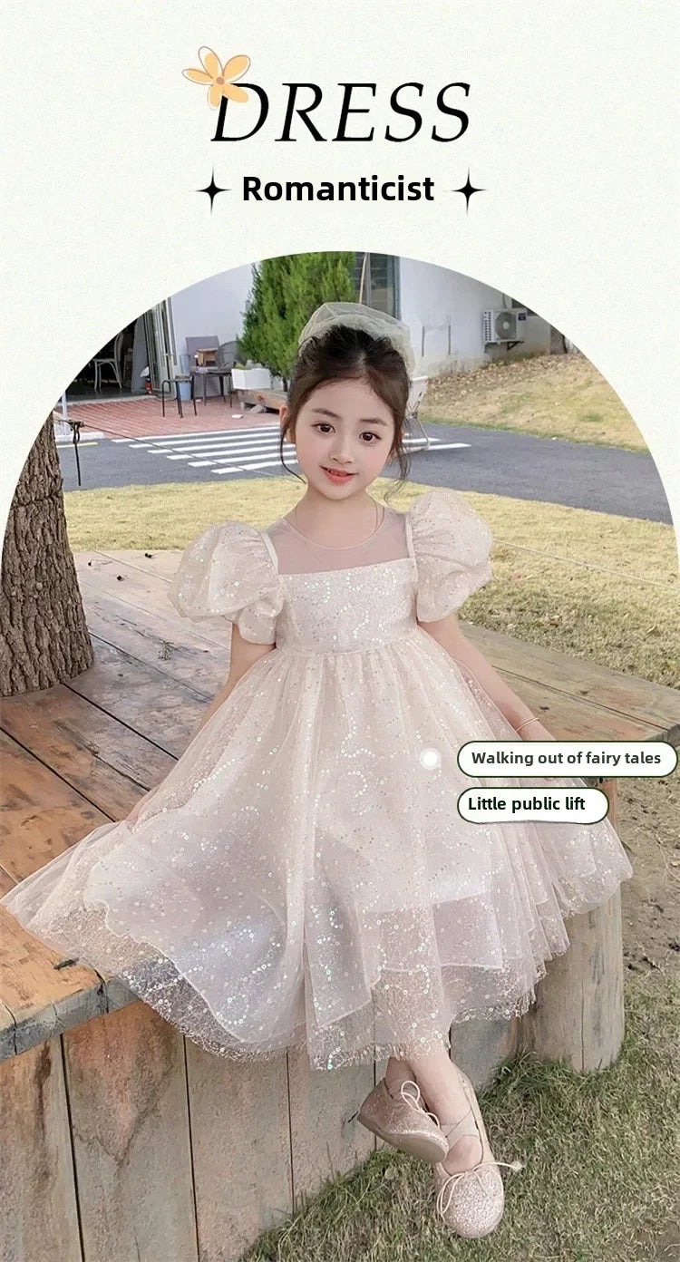 2024 Summer New Style Women's Baby Princess Dress Puffy Sleeves Trendy Girls Casual Dresses Woodland Theme Design