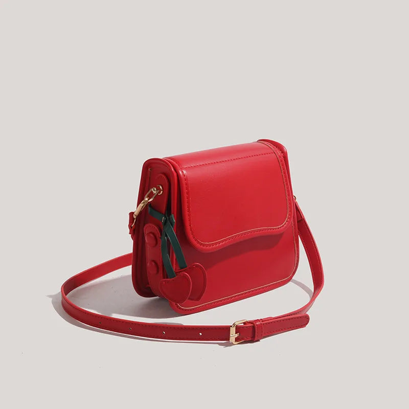High Quality Retro Red PU Crossbody Bag 2024 Women's Light Luxury Magnetic Buckle Flap Underarm Bags Versatile Commuting Handbag