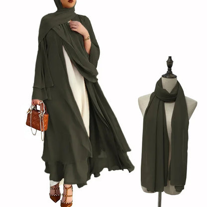 Ivory New Arrival Cross-border Best Seller Chiffon Cardigan Elegant Long Dress Solid Color Dress 21419