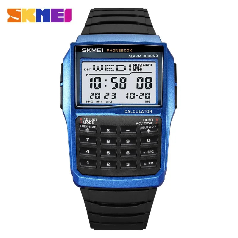SKMEI 2255 Dual Time Sports calculator Watch for Men Countdown Casual Phone Book Digital Mens Wristwatches Montre Homme 1278