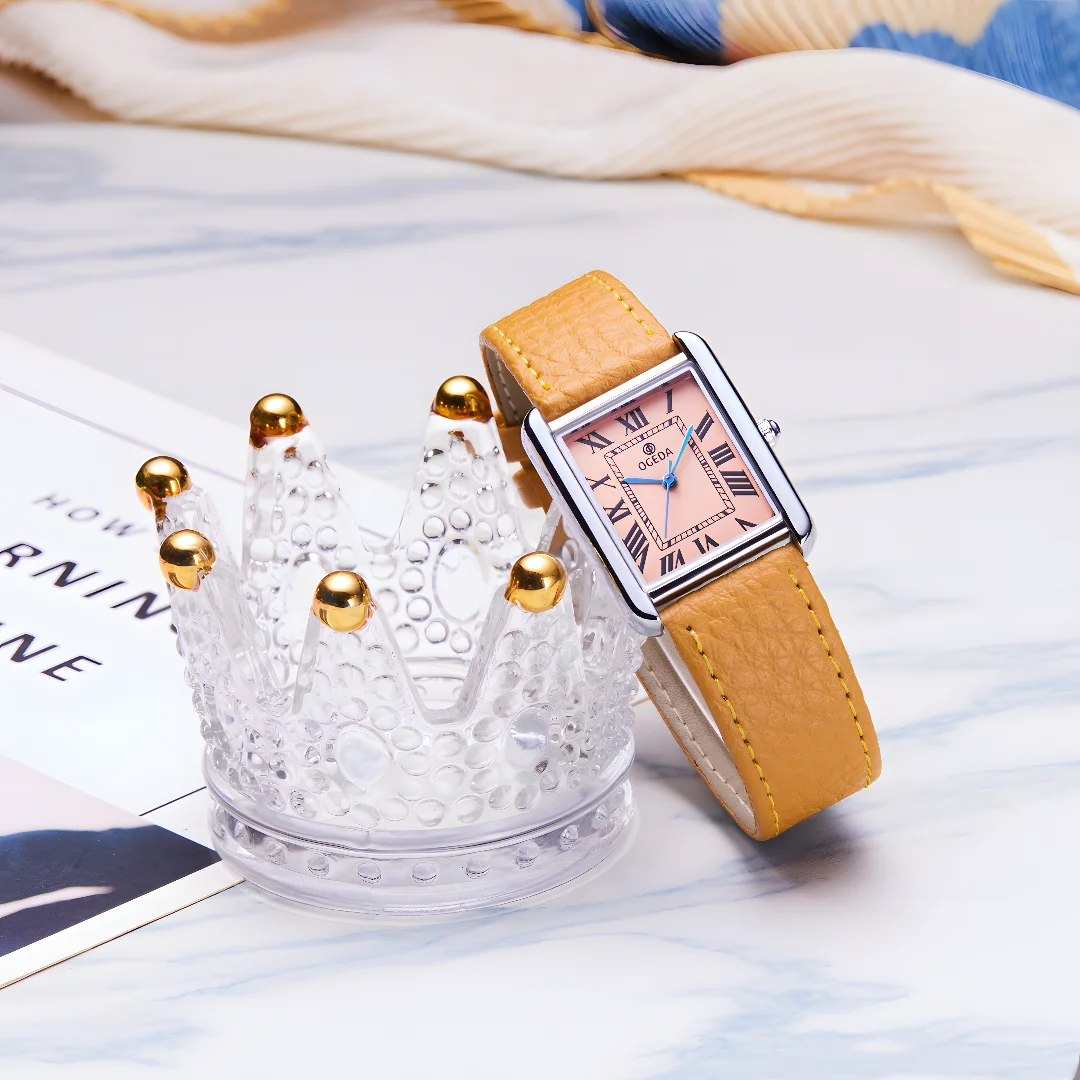 OGEDA Waterproof Couple Watches Casual Fashion Quartz Stainless Steel Leather Strap Square Dial Men's And Women's Lover Watch