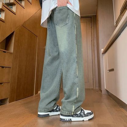 New Men's Blue Jeans Baggy Fit Straight Leg Denim Trousers 2025 Autumn High Street Fashion Y2K Jean Casual pantalones hombre
