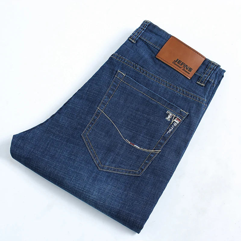 Plus Size 28-42 Men's Jeans Spring Summer Thin Business Classic Stretch Straight Denim Pants Male Brand Casual Loose Trousers
